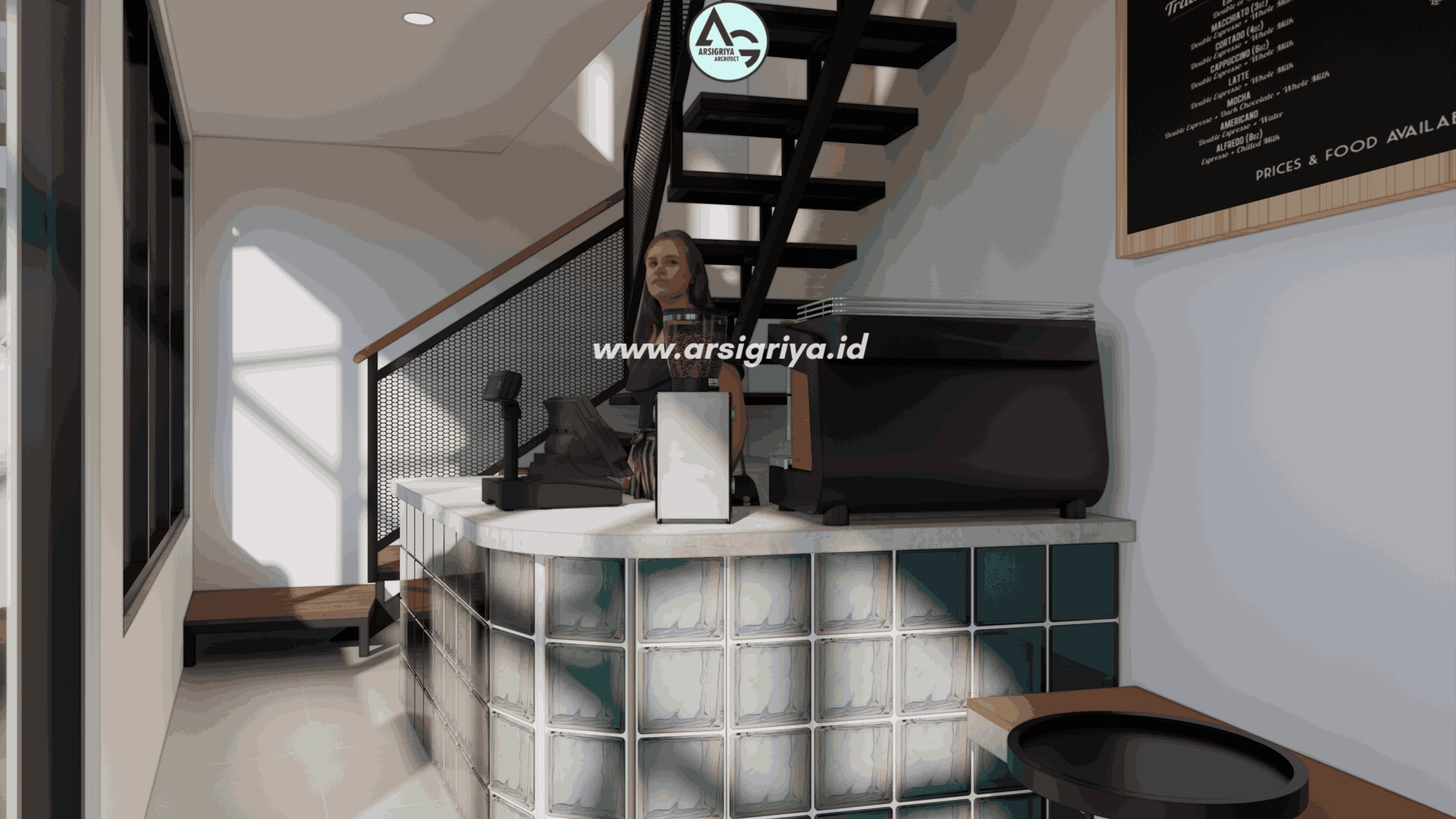 Desain Interior cafe Mini Co-working Space 2 Lantai